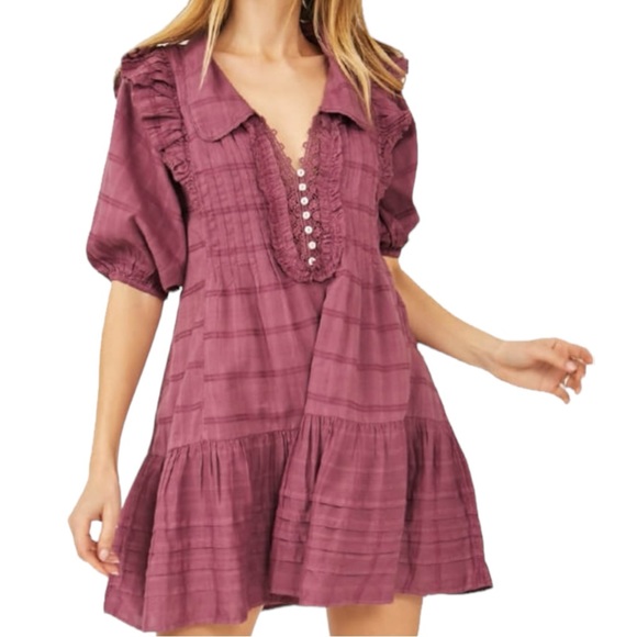 Free People Dresses & Skirts - Free People Elora Collared Tonal Windowpane Check Mini Dress Size Medium